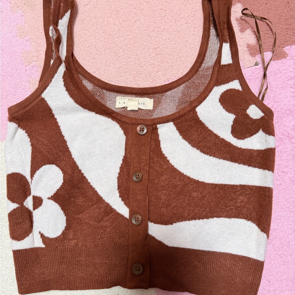 La Hearts Brown and White Floral Crop Top